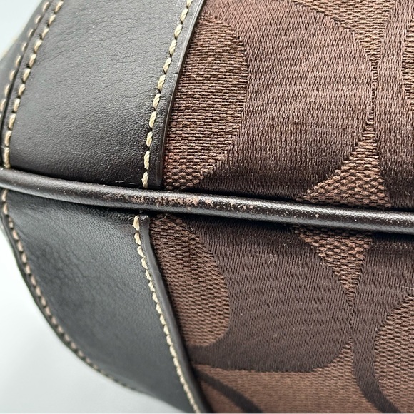 Coach Signature Canvas Hobo Shoulder Bag Leather Trim Y2K Style Brown Medium - Picture 15 of 16